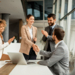 Group of multiethnic young business people working together in the office
