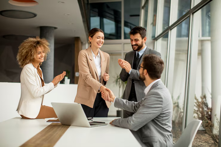 Group of multiethnic young business people working together in the office